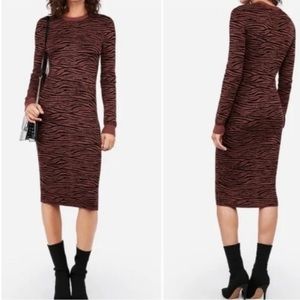 Express x Negin Mirsalehi Zebra Print Crewneck Fitted Midi Sweater Dress size XS